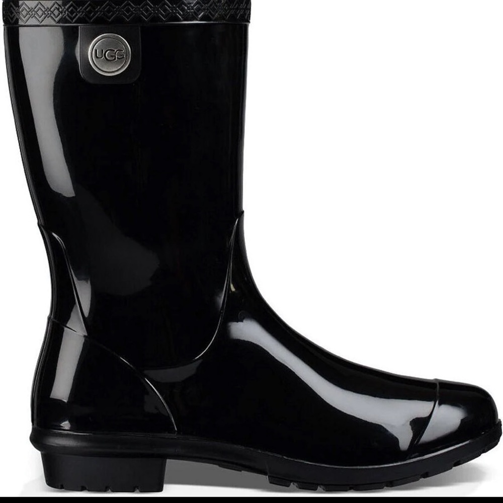 UGG® Sienna Rubber Shearling Lined Glossed Waterproof Rain Boots Size 10